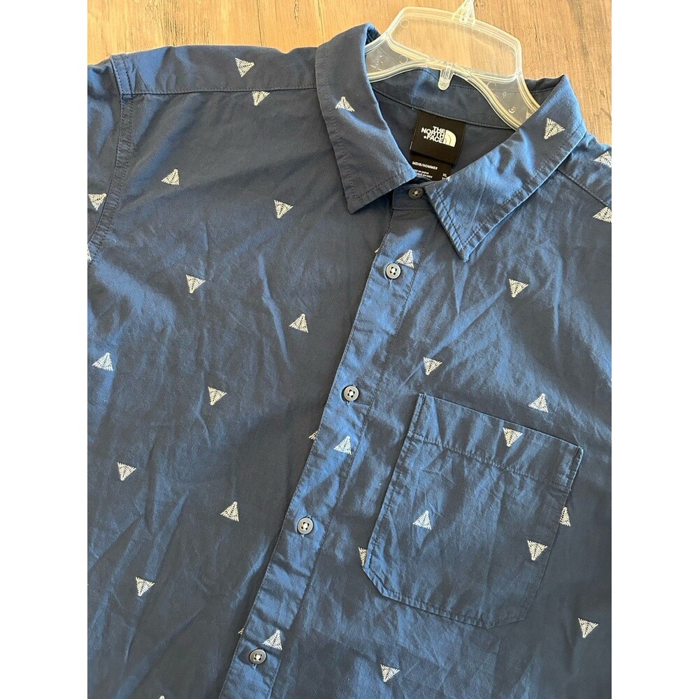 The North Face Button Up Shirt Mens XL Blue AOP Geometric Hiking Camping